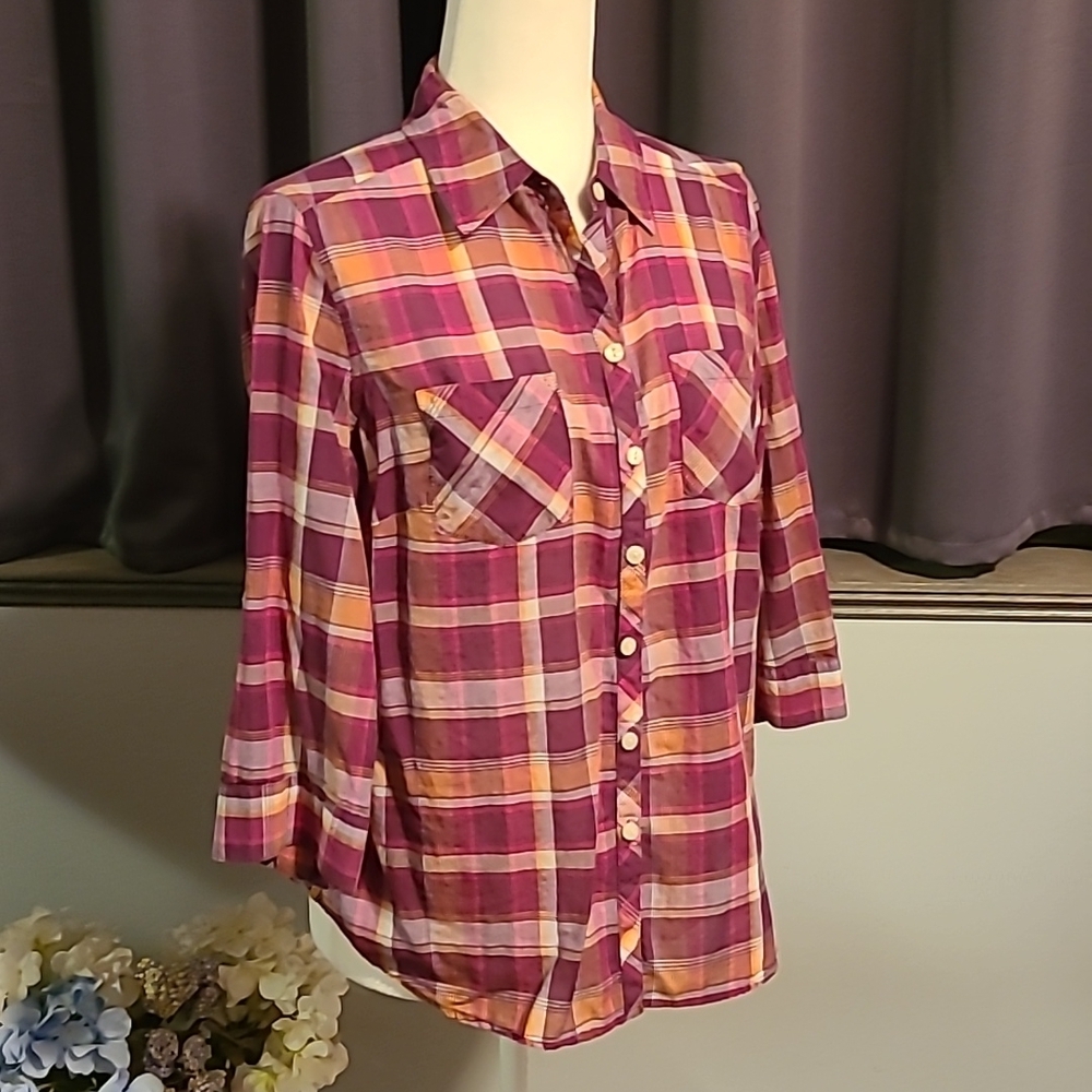 Croft and Barrow Plaid Top - Petite Large